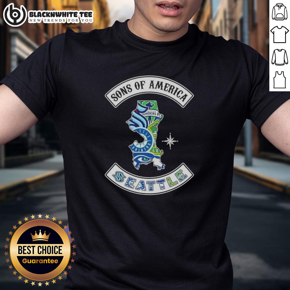 Top Son Of America Seattle Map Sports Logos Combine T Shirt Top Son Of America Seattle Map Sports Logos Combine T-Shirt featuring Seattle sports team logos on a stylish map design.