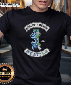 Top Son Of America Seattle Map Sports Logos Combine T-Shirt featuring Seattle sports team logos on a stylish map design.