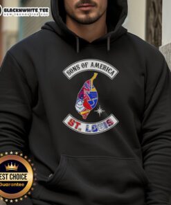 Alt Text: Top Son of America St. Louis Map Sports Logos Combine Hoodie featuring vibrant designs and city map details.