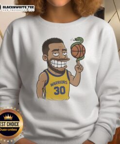 Cartoon sweatshirt featuring a snake dribbling a basketball, inspired by Steph Curry's iconic style.