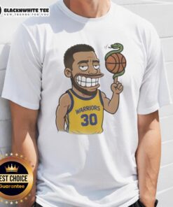 Alt Text: Cartoon of a snake dribbling a basketball on a 'Top Steph Curry Snake Ball' T-shirt for fans and collectors.
