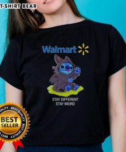 Top Stitch Cosplay Toothless X Walmart Stay Different Stay Weird Ladies Tee featuring a unique dragon graphic design.