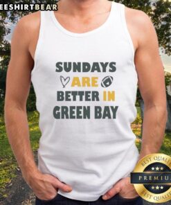 Stylish green tank top featuring 'Top Sundays Are Better in Green Bay Packers' slogan, perfect for game day fashion.