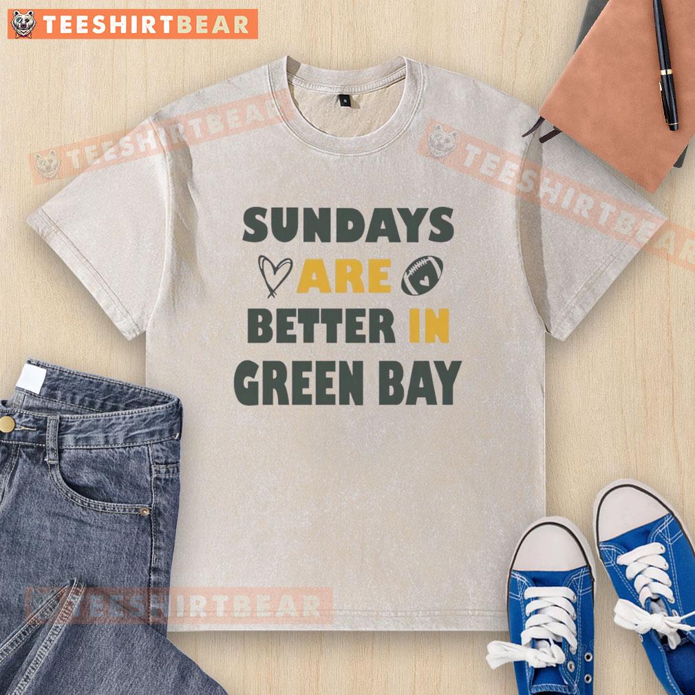 top-sundays-are-better-in-green-bay-packers-washed-t-shirt Comfortable green 'Top Sundays Are Better' t-shirt featuring the Green Bay Packers logo, perfect for game day attire.