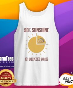 Top Tacos tank top featuring '90% Sunshine, 10% Unexpected Snacks' design, perfect for summer food lovers.