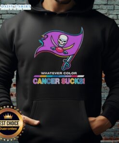 Top Tampa Bay Buccaneers Football hoodie featuring colorful 'Cancer Sucks' logo for fans supporting the cause.
