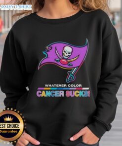 Alt Text: Top Tampa Bay Buccaneers Football sweatshirt featuring vibrant colors and 'Cancer Sucks' logo design.