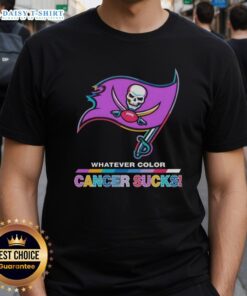 Alt Text: Top Tampa Bay Buccaneers Football T-Shirt featuring colorful 'Cancer Sucks' logo design for awareness.