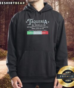 Top Taqueria La Morelos RB Puro Rio Bravo hoodie featuring vibrant colors and unique design for taco lovers.
