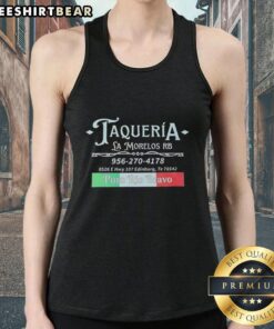 Top Taqueria La Morelos RB Puro Rio Bravo tank top featuring vibrant logo and comfortable design for casual wear.