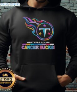 Top Tennessee Titans football hoodie featuring colorful 'Cancer Sucks' logo, perfect for fans and supporters.