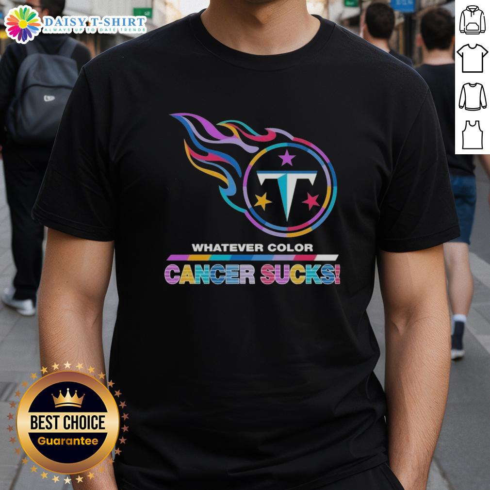 Top Tennessee Titans Football Whatever Color Cancer Sucks Logo Colors T Shirt Top Tennessee Titans Football T-Shirt featuring 'Cancer Sucks' logo in vibrant colors, perfect for fans and awareness support.