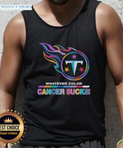 Top Tennessee Titans Football tank top featuring vibrant colors and 'Cancer Sucks' logo for supportive fans.