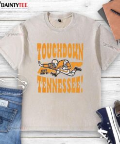 Vintage washed Tennessee Volunteers football t-shirt featuring 'Give Him Six' design, perfect for fans and game day.