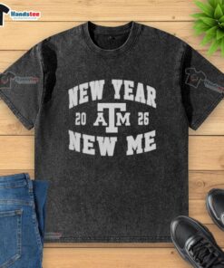 Alt Text: Top Texas A&M Aggies New Year New Me 2026 logo washed t-shirt featuring a stylish design for Aggies fans.