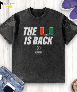 Miami Hurricanes Football 2025 CFP Washed T-Shirt featuring vibrant team colors and logo, perfect for fans.