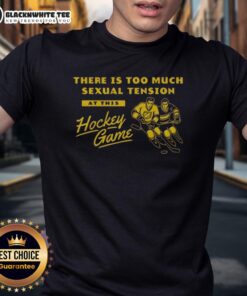 Vintage T-shirt featuring 'Too Much Sexual Tension At This Hockey Game' graphic, perfect for hockey fans with a sense of humor.