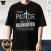 Pastor wearing 'Top This' T-shirt with a joyful congregation at a lively church service, showcasing community spirit.