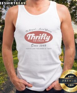 Vintage tank top featuring 'Top Thrifty Ice Cream Since 1940' design, celebrating nostalgic flavors and memories.