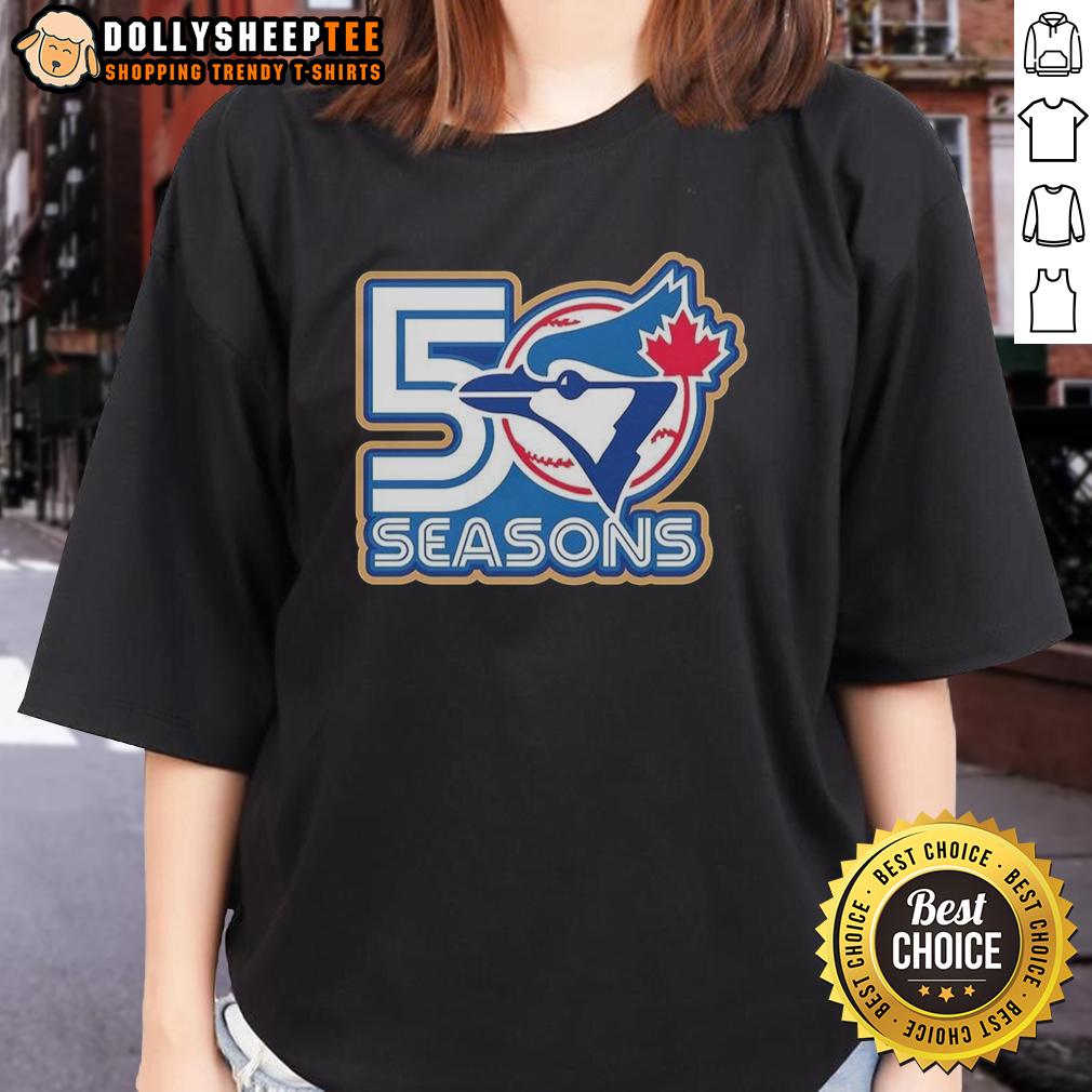 Top Toronto Blue Jays 50 Seasons Logo Ladies Tee Top Toronto Blue Jays 50 Seasons logo on a stylish ladies tee, perfect for fans celebrating the team's anniversary.