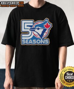 Top Toronto Blue Jays 50 Seasons Logo T-Shirt featuring vibrant graphics celebrating the team's milestone anniversary.