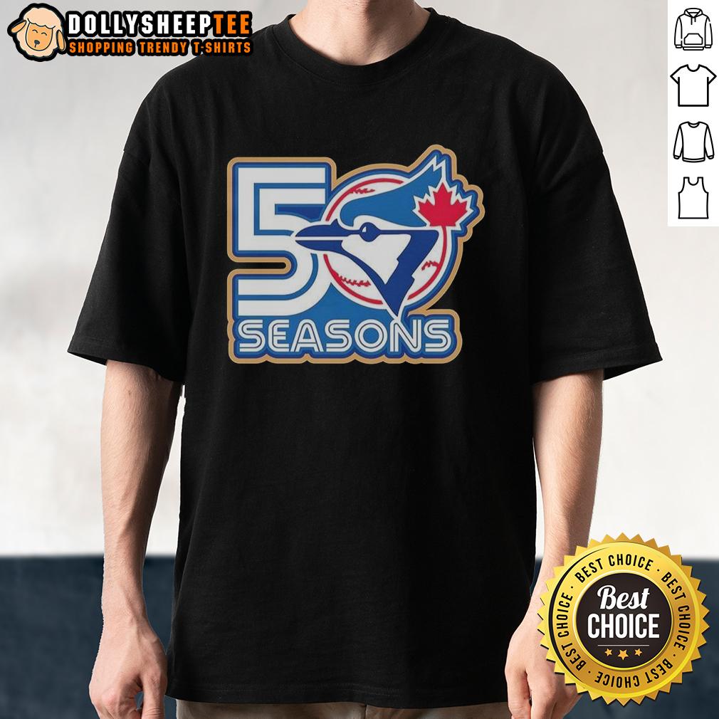 Top Toronto Blue Jays 50 Seasons Logo T Shirt Top Toronto Blue Jays 50 Seasons Logo T-Shirt featuring vibrant graphics celebrating the team's milestone anniversary.