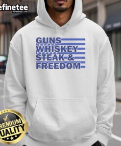 Top True American Guns Whiskey Steak Freedom hoodie featuring USA flag design for patriotic enthusiasts.