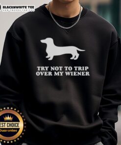 Alt Text: Cozy 'Top Try Not To Trip Over My Wiener' sweatshirt featuring a playful dog graphic, perfect for pet lovers.
