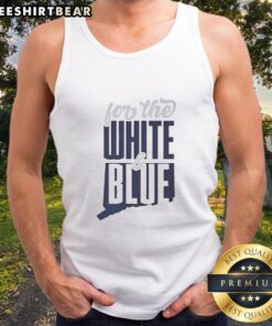Alt Text: Top UConn Huskies white and blue tank top featuring bold team logo for fans and sports enthusiasts.
