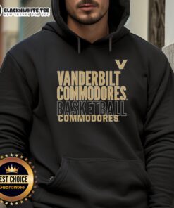 Alt Text: Top Vanderbilt Commodores basketball text logo overlay hoodie featuring bold team colors and stylish design.