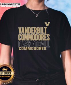 Top Vanderbilt Commodores basketball text logo overlay on a stylish women's tee, perfect for fans and casual wear.