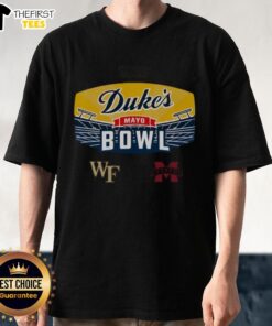 Top Wake Forest Vs. Mississippi State 2026 Duke's Mayo Bowl T-Shirt featuring team logos and vibrant game day design.