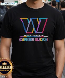 Alt Text: Top Washington Commanders Football Cancer Sucks T-Shirt featuring vibrant logo colors and supportive design.