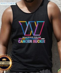 Tank top featuring the Washington Commanders logo in vibrant colors, promoting cancer awareness with 'Cancer Sucks' message.