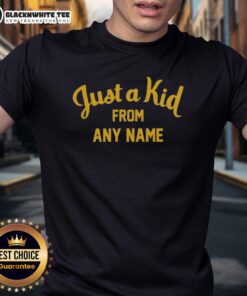 Alt Text: Top West Virginia Football 'Just A Kid From Any Name' T-Shirt showcasing team spirit and pride in WVU.