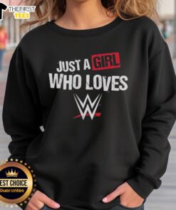 Top WWE Just A Girl Who Loves Wrestling Sweatshirt in vibrant colors, perfect for wrestling fans and casual wear.