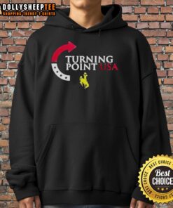 Alt Text: Top Wyoming Cowboys Turning Point USA hoodie featuring the logo and vibrant colors for fans and supporters.