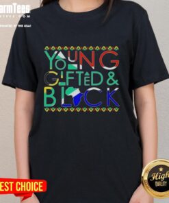 Top Young Gifted and Black Africa Map Ladies Tee showcasing vibrant map design celebrating African heritage.