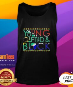 Top Young Gifted and Black Africa Map Tank Top featuring a vibrant graphic design celebrating African heritage.