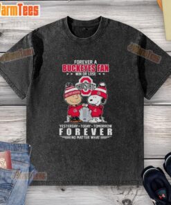 Pretty Charlie Brown fist bump with Snoopy, Ohio State Buckeyes fan t-shirt, showcasing win or lose spirit.