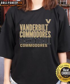 Alt Text: Top Vanderbilt Commodores basketball text logo overlay on a stylish ladies tee for fans and supporters.