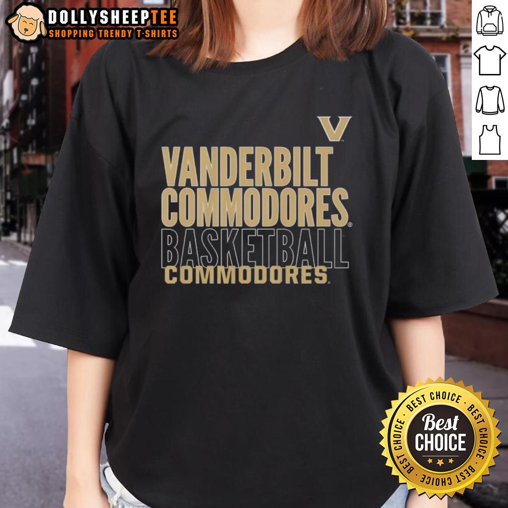 Top Vanderbilt Commodores Basketball Text Logo Overlay Ladies Tee Alt Text: Top Vanderbilt Commodores basketball text logo overlay on a stylish ladies tee for fans and supporters.
