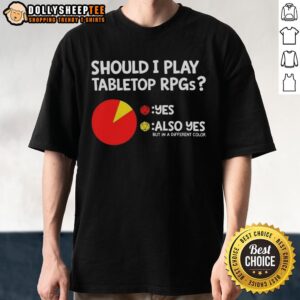 Good Should I Play Tabletop RPGs Dungeons and Dragons t-shirt in vibrant colors, perfect for gamers and D&D enthusiasts.