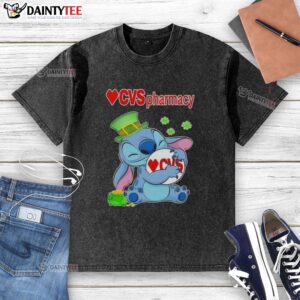 Pretty Stitch St. Patrick's Day washed t-shirt featuring CVS Pharmacy logo, perfect for festive celebrations.