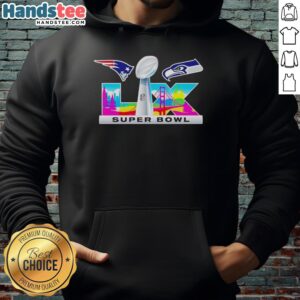 Nice New England Patriots vs Seattle Seahawks Super Bowl LIX logo hoodie featuring team colors and iconic graphics.