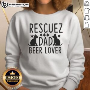Alt Text: Cozy sweatshirt featuring Top Rescuez Dad design, perfect for beer lovers and dog rescue advocates.