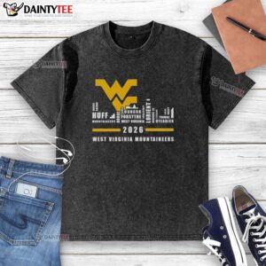Alt Text: Good 2026 West Virginia Mountaineers washed t-shirt featuring city skyline design for fans and collectors.