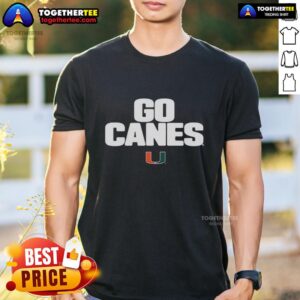 Alt Text: Good Miami Hurricanes Team Slogan 'Go Canes' T-Shirt featuring vibrant colors and team logo, perfect for fans.