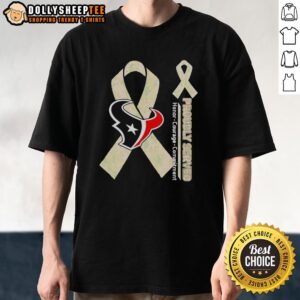 Alt Text: Official Houston Texans Proudly Served T-Shirt showcasing honor, courage, and commitment in team colors.