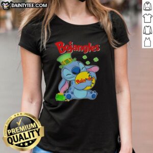 Nice Stitch Hug Bojangles logo on a Happy St. Patrick's Day ladies tee, perfect for festive celebrations.